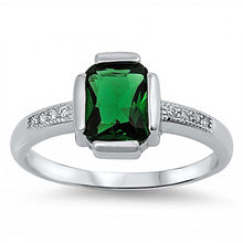 Load image into Gallery viewer, Sterling Silver Classy Radiant Cut Emerald Cz on Center and Clear Czs Inlaid on Band Ring with Face Height of 10MM