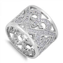 Load image into Gallery viewer, Sterling Silver Heart And Fleur De Lise Shaped Clear CZ RingAnd Face Height 15mm