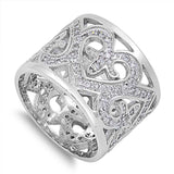 Sterling Silver Heart And Fleur De Lise Shaped Clear CZ RingAnd Face Height 15mm