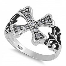 Load image into Gallery viewer, Sterling Silver Antique Style Cross Bone Design with Clear Czs Inlaid RingAnd Face Height of 31MM