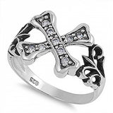 Sterling Silver Antique Style Cross Bone Design with Clear Czs Inlaid RingAnd Face Height of 31MM