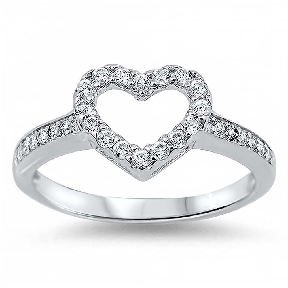 Sterling Silver Modish Cut-Out Heart Design with Clear Czs Inlaid RingAnd Face Height of 9MM