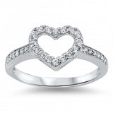 Sterling Silver Modish Cut-Out Heart Design with Clear Czs Inlaid RingAnd Face Height of 9MM