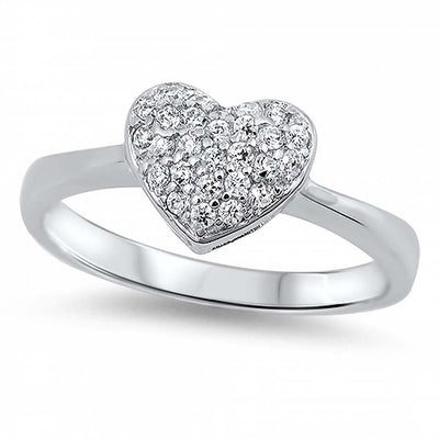 Sterling Silver Modish Heart Design with Micro Paved Clear Czs Inlaid RingAnd Face Height of 8MM