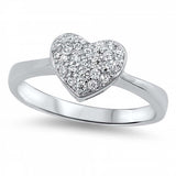 Sterling Silver Modish Heart Design with Micro Paved Clear Czs Inlaid RingAnd Face Height of 8MM