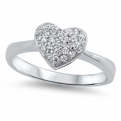 Sterling Silver Modish Heart Design with Micro Paved Clear Czs Inlaid RingAnd Face Height of 8MM