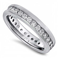 Load image into Gallery viewer, Sterling Silver Round Wedding Band Shaped Clear CZ RingAnd Face Width 4mm