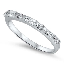 Load image into Gallery viewer, Sterling Silver Classy Ring Straight Baguette Clear Cz and Round Cut Cz In Between with Face Height of 2MM