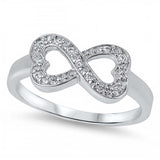 Sterling Silver Fancy Pave Inifinity Heart Ring with Face Heigth of 8MM