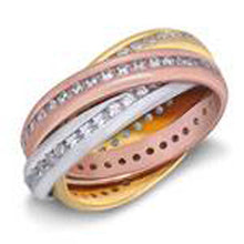 Load image into Gallery viewer, Sterling Silver Triple Wedding Band Shaped Multicolor And Clear CZ RingAnd Each Width 4mm