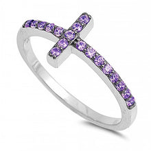 Load image into Gallery viewer, Sterling Silver Sideways Cross Shaped Amerald CZ RingAnd Face Height 9mm