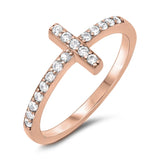 Sterling Silver Rose Gold Plated Sideways Cross Cubic Zirconia Ring