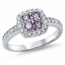 Load image into Gallery viewer, Sterling Silver Classy 4 Round Cut Amethyst Czs on Center Halo Set with Clear Cz and Band Inlaid with Clear CzsAnd Face Heigth of 10MM