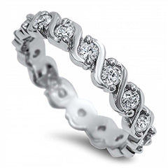 Sterling Silver Fancy Infinity Band Ring with Clear Czs InlaidAnd Face Height of 4MM