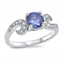 Load image into Gallery viewer, Sterling Silver Solitaire Prong Round Cut Tanzanite Cz Fancy Bypass Band Ring with Clear Czs InlaidAnd Face Height of 7MM