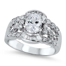 Load image into Gallery viewer, Sterling Silver Rhodium Plated Oval And Flower Shaped Clear CZ RingAnd Face Height 13mm