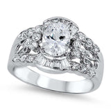 Sterling Silver Rhodium Plated Oval And Flower Shaped Clear CZ RingAnd Face Height 13mm