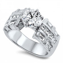 Load image into Gallery viewer, Sterling Silver Rhodium Plated Round Shaped Clear CZ RingAnd Face Height 9mm