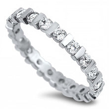 Load image into Gallery viewer, Sterling Silver Classy Multi-Round Cut Clear Czs with Divider In Between Eternity Band RingAnd Face Height of 3MM