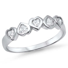 Load image into Gallery viewer, Sterling Silver Trendy Multi Upside Down Heart Clear Cz Bezel Set Design Ring with Face Height of 4MM