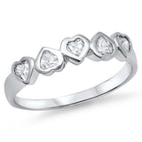 Sterling Silver Trendy Multi Upside Down Heart Clear Cz Bezel Set Design Ring with Face Height of 4MM