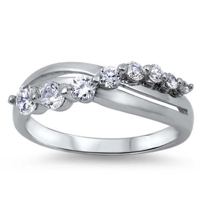Sterling Silver Journey Shaped Clear CZ RingAnd Face Height 6mm