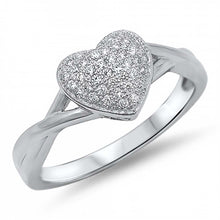 Load image into Gallery viewer, Sterling Silver Rhodium Plated Heart Shaped Clear CZ RingAnd Face Height 9mm