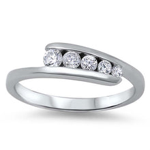 Load image into Gallery viewer, Sterling Silver Fancy 5MM Band with 5 Round Cut Czs Journey Ring