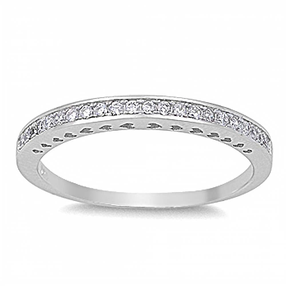 Sterling Silver Round Wedding Band Shaped Clear CZ RingAnd Face Height 2mm