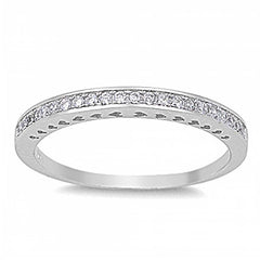 Sterling Silver Round Wedding Band Shaped Clear CZ RingAnd Face Height 2mm