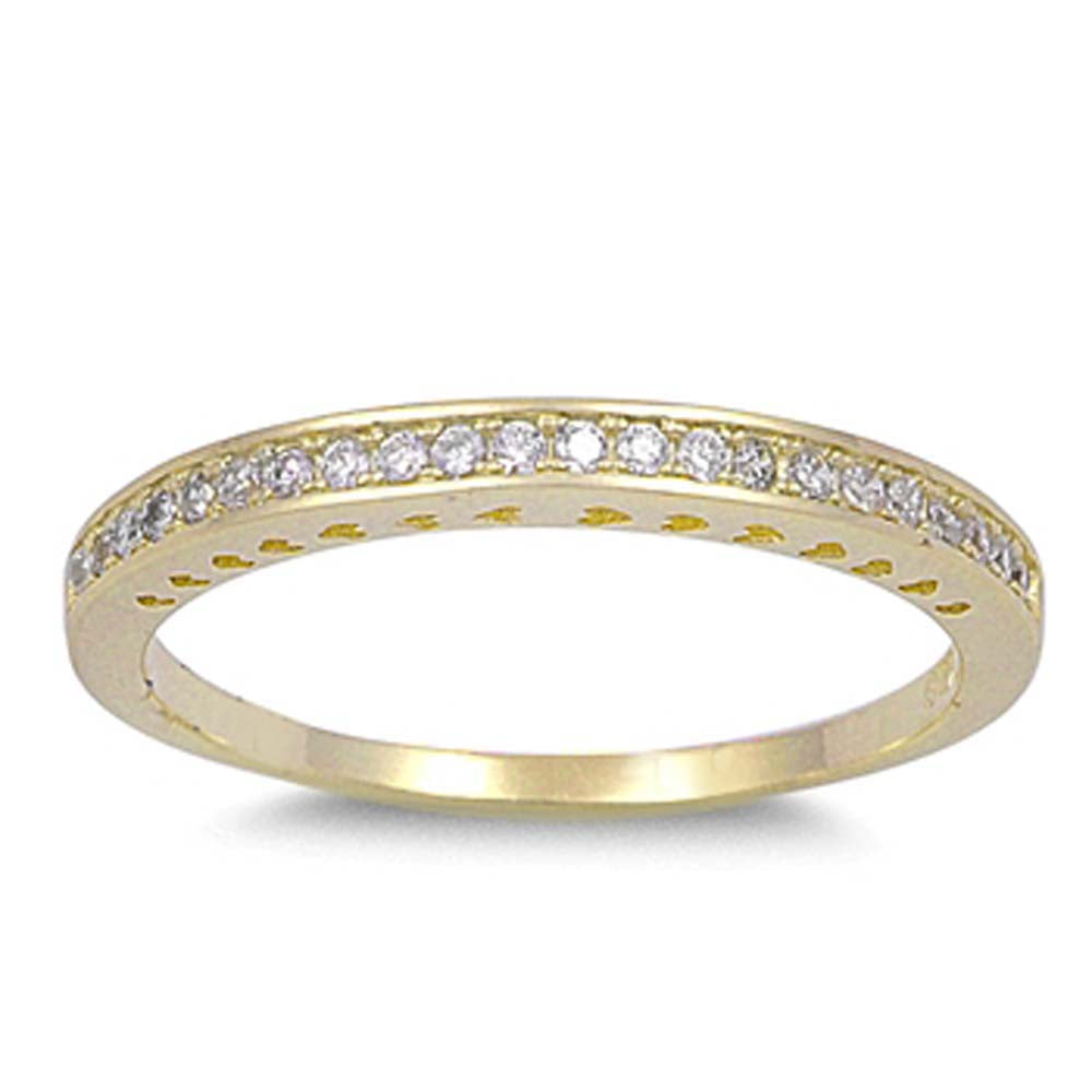 Sterling Silver Yellow Gold Eternity Band Ring with Clear Simulated Crystals on Channel Setting, Band Width 2 MM