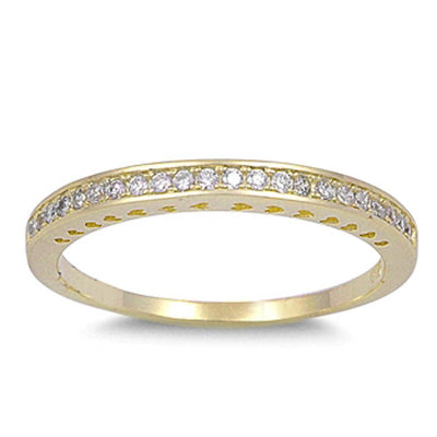 Sterling Silver Yellow Gold Classy Eternity Band Ring with Clear Simulated Crystals on Channel SettingAnd Band Width 2 MM