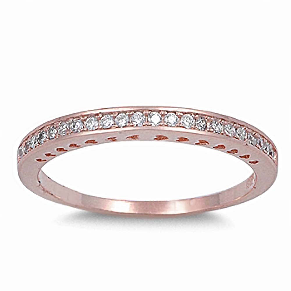 Sterling Silver Rose Gold Eternity Band Ring with Clear Simulated Crystals on Channel SettingAnd Band Width 2 MM