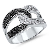 Sterling Silver Loop Lock Shaped Black And Clear CZ RingAnd Face Height 15mmAnd Weight 8.7grams