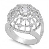 Sterling Silver Fancy Spider Web Design with Round Clear Czs on Bezel SettingAnd Face Height of 19MM