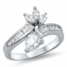 Load image into Gallery viewer, Sterling Silver Pear And Flower Shaped Clear CZ RingAnd Face Height 12mmAnd Weight 4.6grams