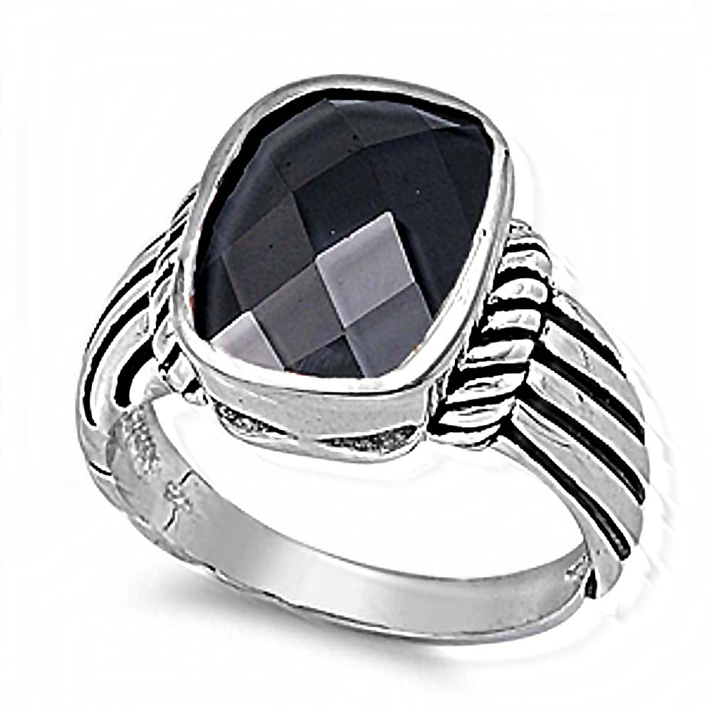 Sterling Silver Spinner And Oval Shaped Black CZ RingAnd Face Height 15mmAnd Weight 7.5grams