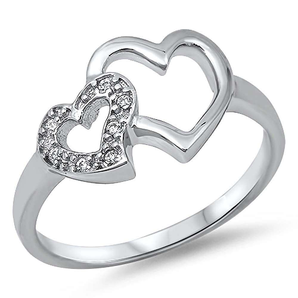 Sterling Silver Trendy Cut-Out Hearts Design with Clear CzsAnd Face Height of 10MM