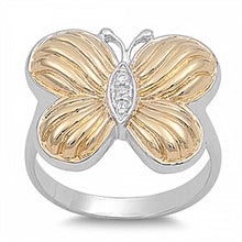 Load image into Gallery viewer, Sterling Silver Trendy Butterfly Design with Yellow Gold Plated Tone and Clear Czs Inlaid Ring with Face Height of 16MM