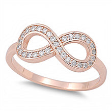 Load image into Gallery viewer, Sterling Silver Rose Gold Plated Infinity Shaped Clear CZ RingAnd Face Height 8mm