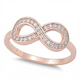 Sterling Silver Rose Gold Plated Infinity Shaped Clear CZ RingAnd Face Height 8mm