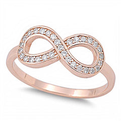 Sterling Silver Rose Gold Plated Infinity Shaped Clear CZ RingAnd Face Height 8mm