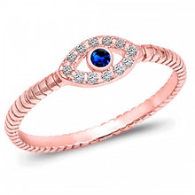 Load image into Gallery viewer, Sterling Silver Rose Gold Pated  Eye with synthetic Blue Sapphire and Clear CZAnd Face Height 5 mm