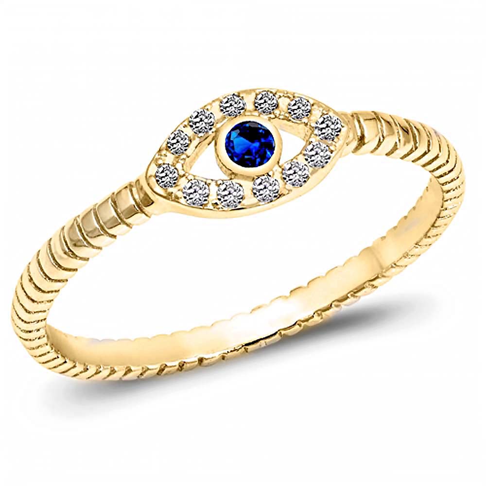 Sterling Silver Gold Pated  Eye with synthetic Blue Sapphire and Clear CZAnd Face Height 5 mm