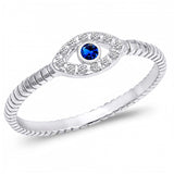 Sterling Silver Trendy Evil Eye with Blue Sapphire and Clear CzsAnd Face Heigth of 5MM