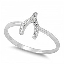 Load image into Gallery viewer, Sterling Silver Fancy Wishbone Design with Clear Czs InlaidAnd Face Height of 9MM