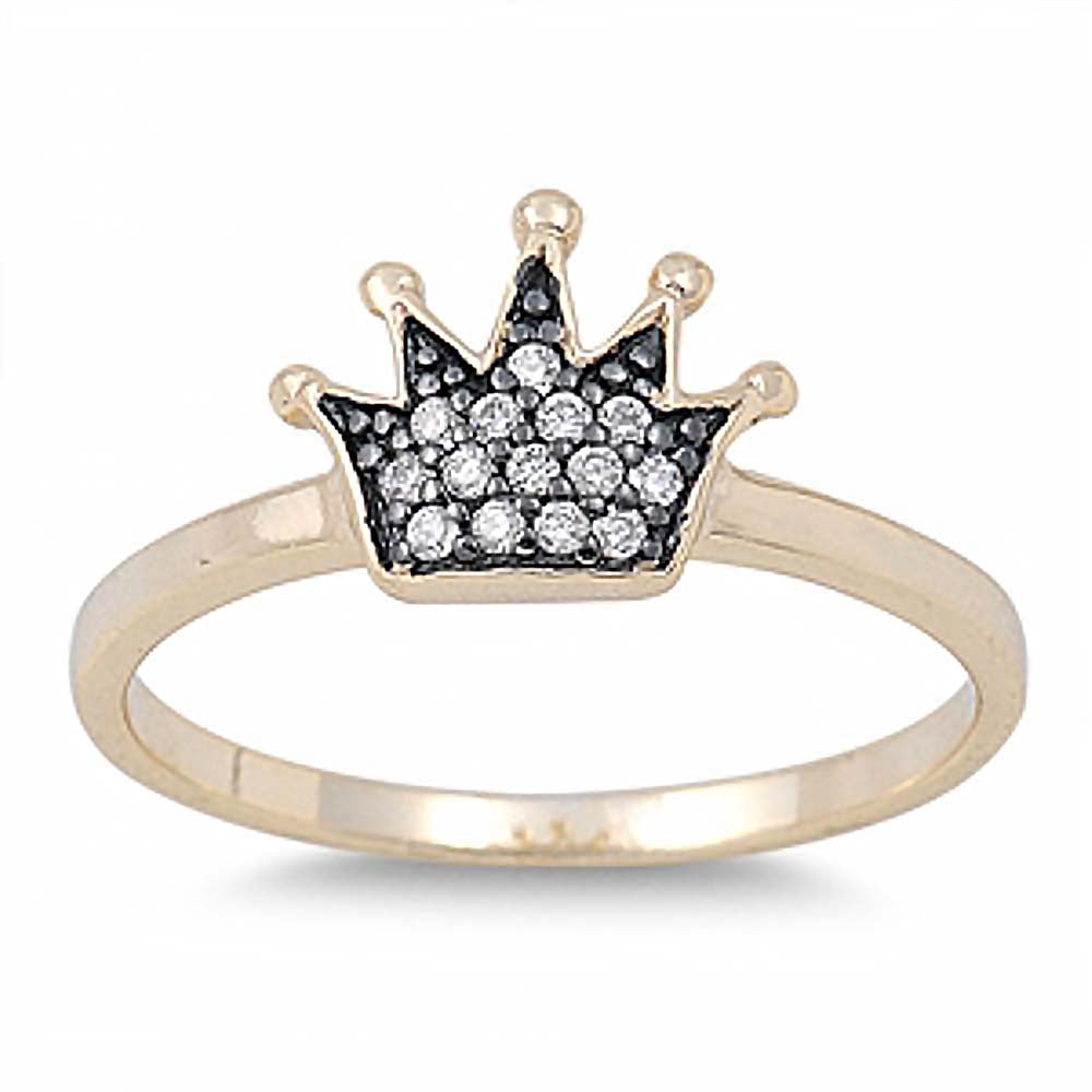 Sterling Silver Fashion Black Plated Crown Design with Czs Inlaid Gold Plated Band RingAnd Face Height of 9MM