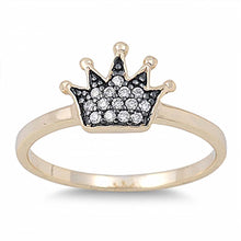 Load image into Gallery viewer, Sterling Silver Fashion Black Plated Crown Design with Czs Inlaid Gold Plated Band RingAnd Face Height of 9MM