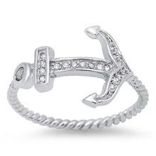 Load image into Gallery viewer, Sterling Silver Fancy Sideway Anchor Design with Clear Czs Inlaid Twisted Band RingAnd Face Heigth of 13MM