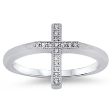 Load image into Gallery viewer, Sterling Silver Modish Cross Design Inlaid with Clear Czs RingAnd Face Height of 13MM